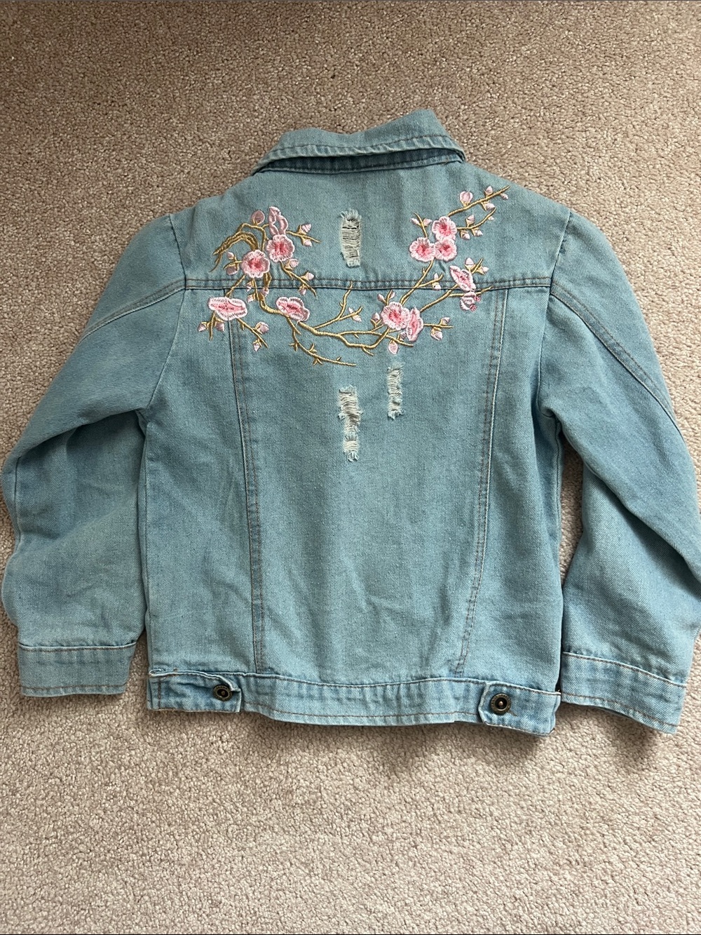 Girls Light Blue Distressed Denim Jacket - size small